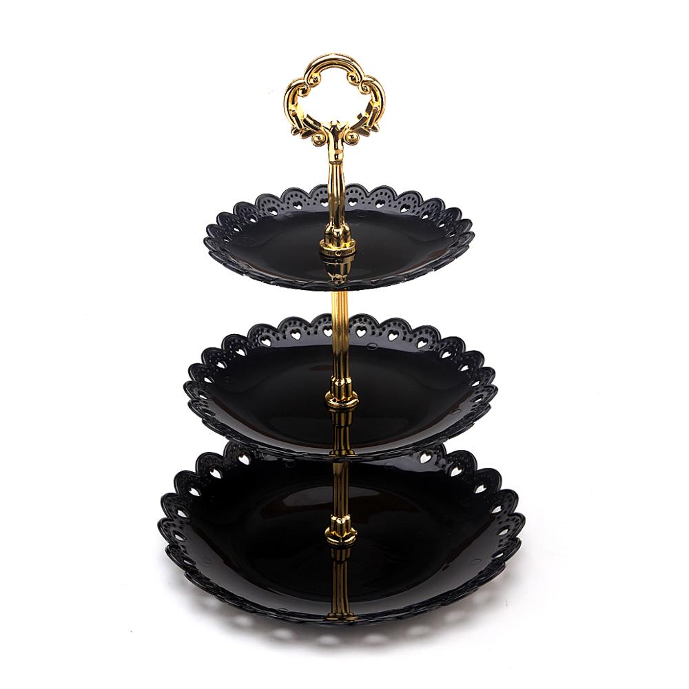 3 Tier Plastic Cake Stand Afternoon Tea Wedding Plates Party Tableware Cake Tray Display Rack Cake Decorating Tools: Black
