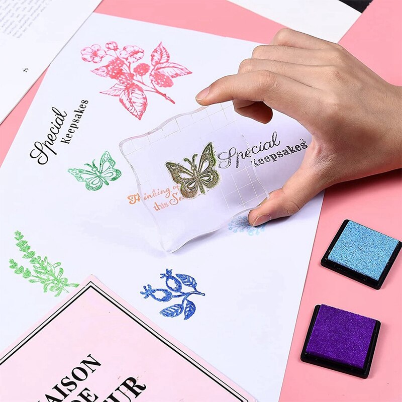 7 Pieces Clear Stamp Blocks, Acrylic Stamping Blocks Tools Set With Grid For Scrapbooking Crafts, Cards, Schedule Book