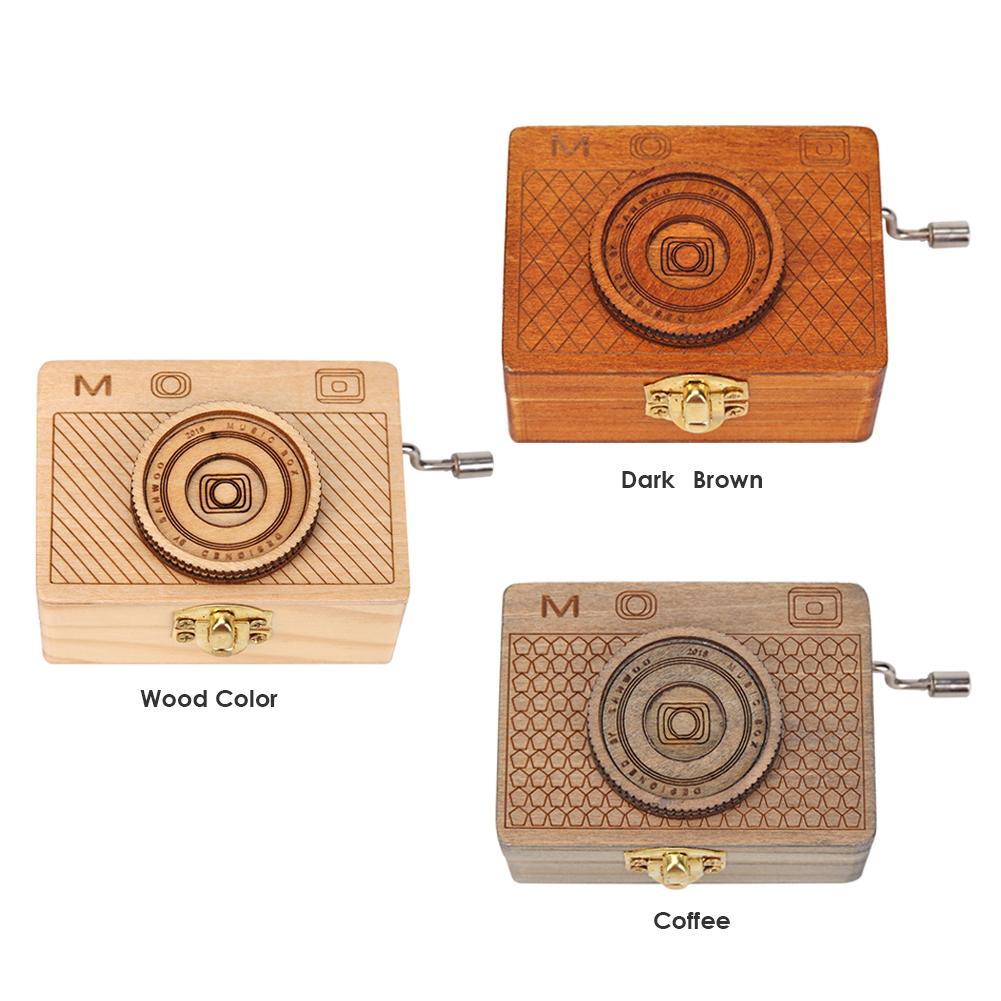 Camera Hand Rock Music Box Wooden Eight-tone Box Birthday and Crafts Decoration Birch Plywood 75x55x40mm