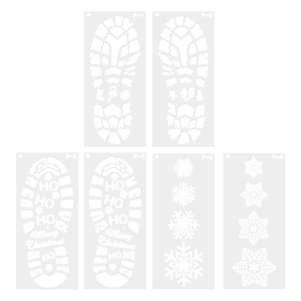 Christmas Footprint Plastic Drawing Hollow Exquisite Stencil DIY Scrapbook Photo Album Ruler Drafting Coloring Embossing Tool: 6pcs