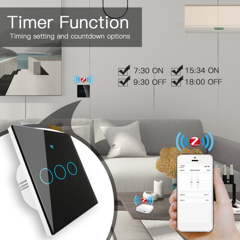 Tuya ZigBee Smart Light Switch Touch Switch With/Without Neutral Wire Two Wiring Methods AC100-240V Work With Alexa Google Home