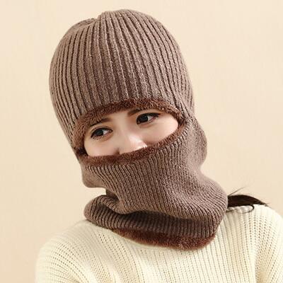 Bingyuanhaoxuan multifunktionel strik hue balaclava maske vinter uld hatte voksne mænd og kvinder huer tyk maske: Brun