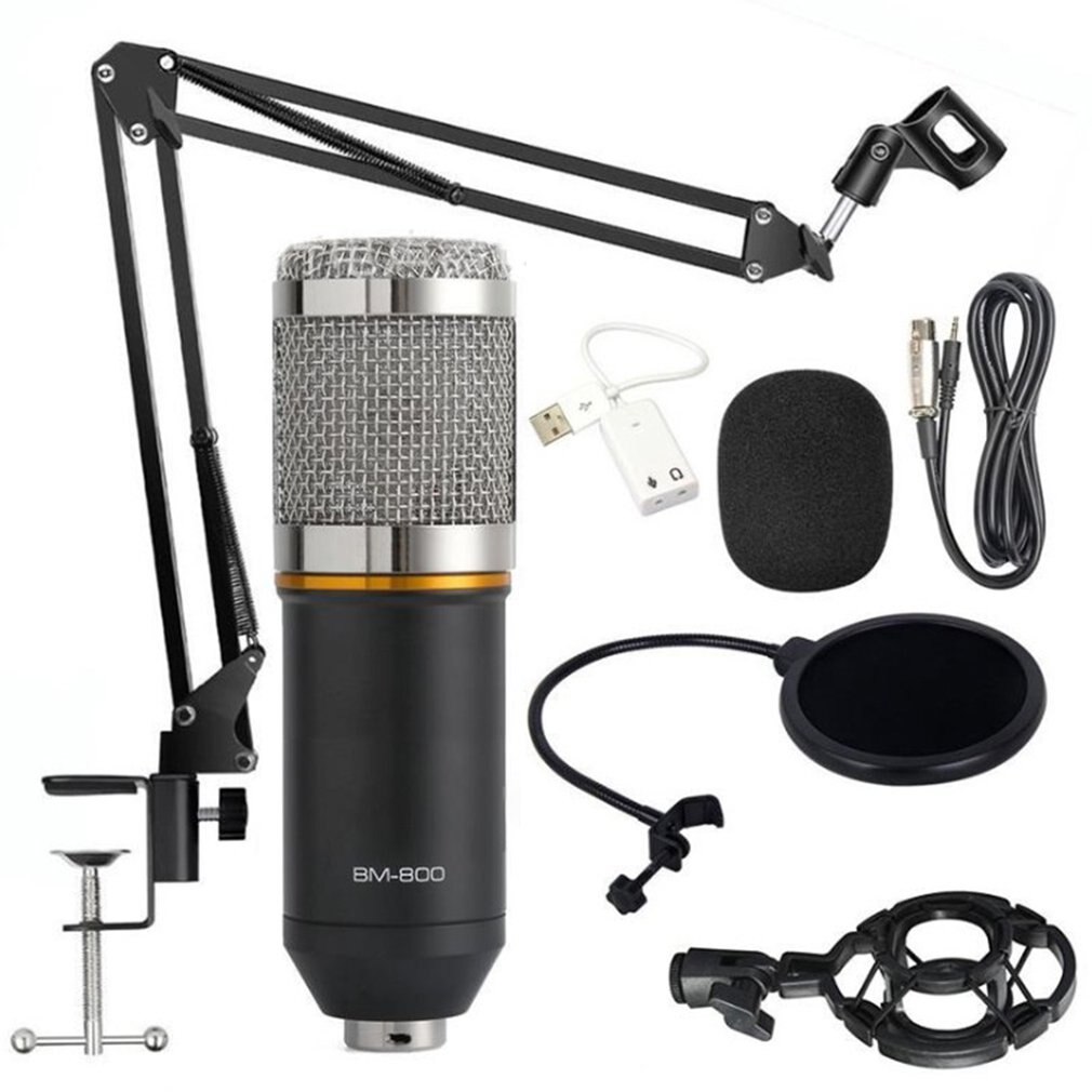 BM-800 Condenser Microphone Studio Recording Kits bm800 Karaoke Microphone for Computer bm-800 Mic Stand Phantom Power: black sliver