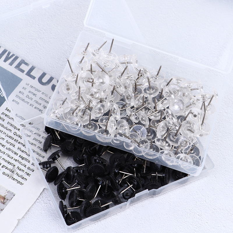 100X Transparant/Zwarte Kaart Pins Multi-Purpsoe Gear-Achtige Pushpins Decoratieve Thumb Kopspijkers Voor Kantoor School Bulletin board 12x16mm
