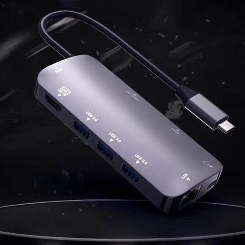 Usb C Hub, 9-In-1 Type C Adapter Met 4K Hdmi, 60Hz Vga, 1Gbps RJ45 Ethernet, 3 Usb 3.0 Poort, Sd/Tf Kaartlezer, 60W Pd Opladen Po