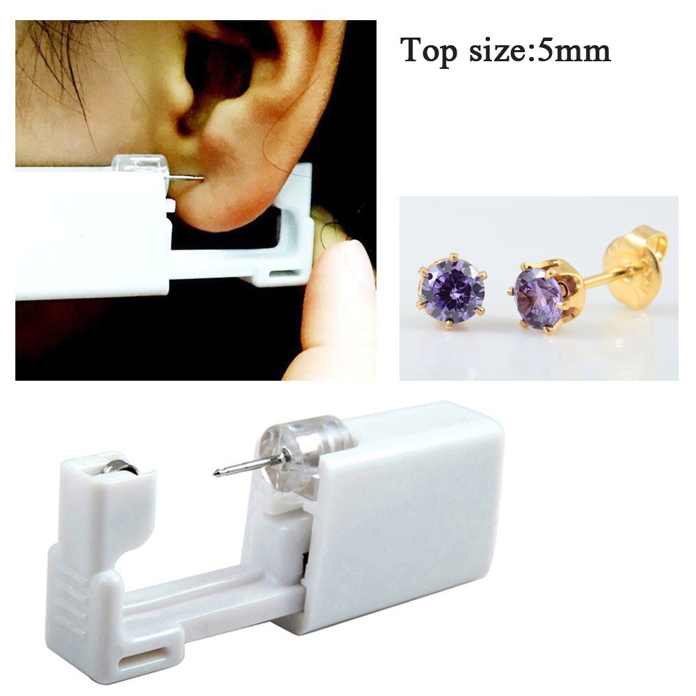 1 Pc Genenic Sterlised Wegwerp Veiligheid Neus Oor Piercing Apparaat + Steriele Bezel Crystal Stud Bloem Body Piercing Sieraden Baby: Gold Purple