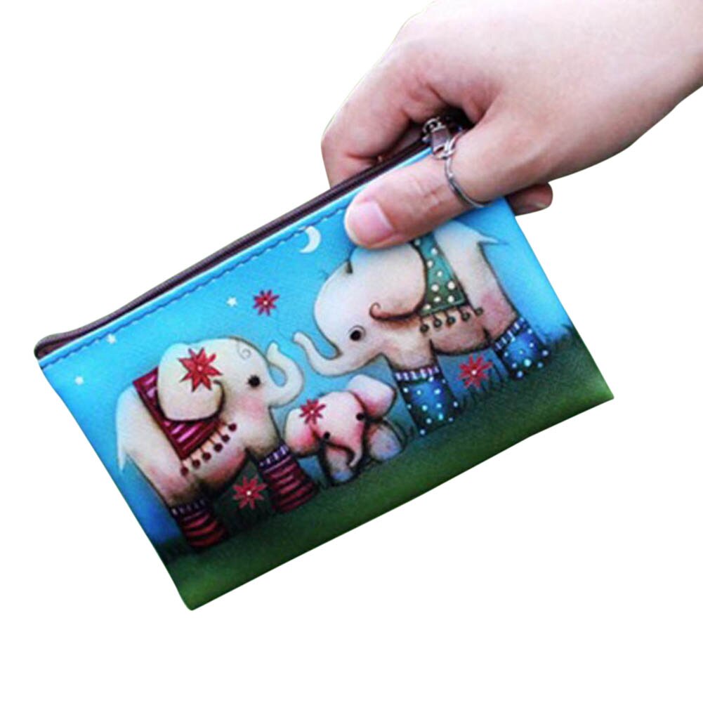 Women Coin Purse PU Leather Clutch Bag Cartoon Animals Elephant Owl Giraffes Deer Graffiti Lady Girl Wallet UND: 13