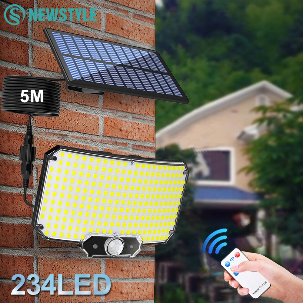 Zonne-verlichting 234 LED-beveiligingsverlichting op zonne-energie Buitentuin Bewegingssensor 3 modi Waterdicht Split Solar Flood Wandlampen Garage
