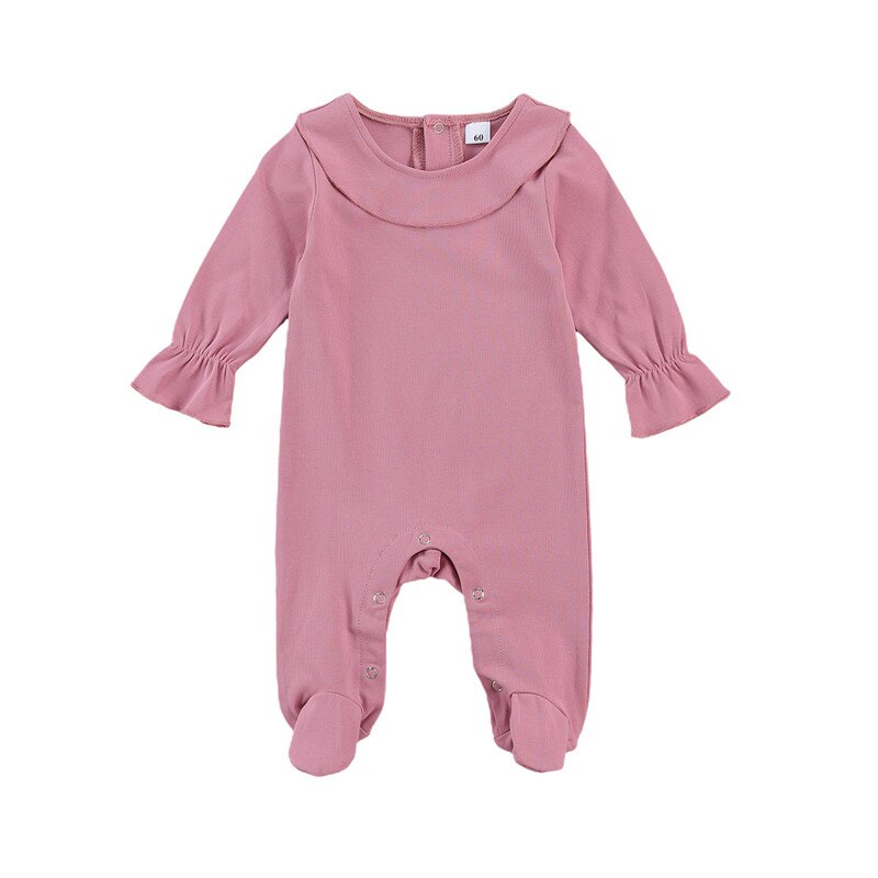 Herfst Unisex Baby Jongens Meisje Footed Romper Schattige Pop Kraag Lange Mouwen Effen Kleur Een Stuk Jumpsuit casual Kleding: Paars / 3M