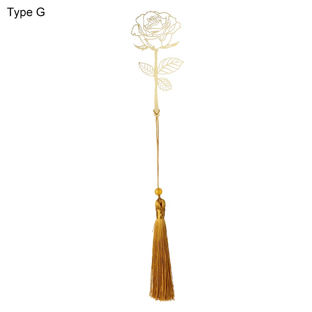 1PC Retro Brass Bookmark Tassel Pendant Butterfly Rose Book Clip Pagination Mark Stationery Student Cartoon Metal Bookmark: Type G