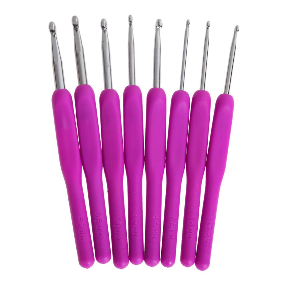 8 maten Comfortabele Plastic Craft Knit Haaknaalden Breinaalden Weave Craft Voor Naaien Kit Ambachten Loom Tool 2.5- 6mm: Purple