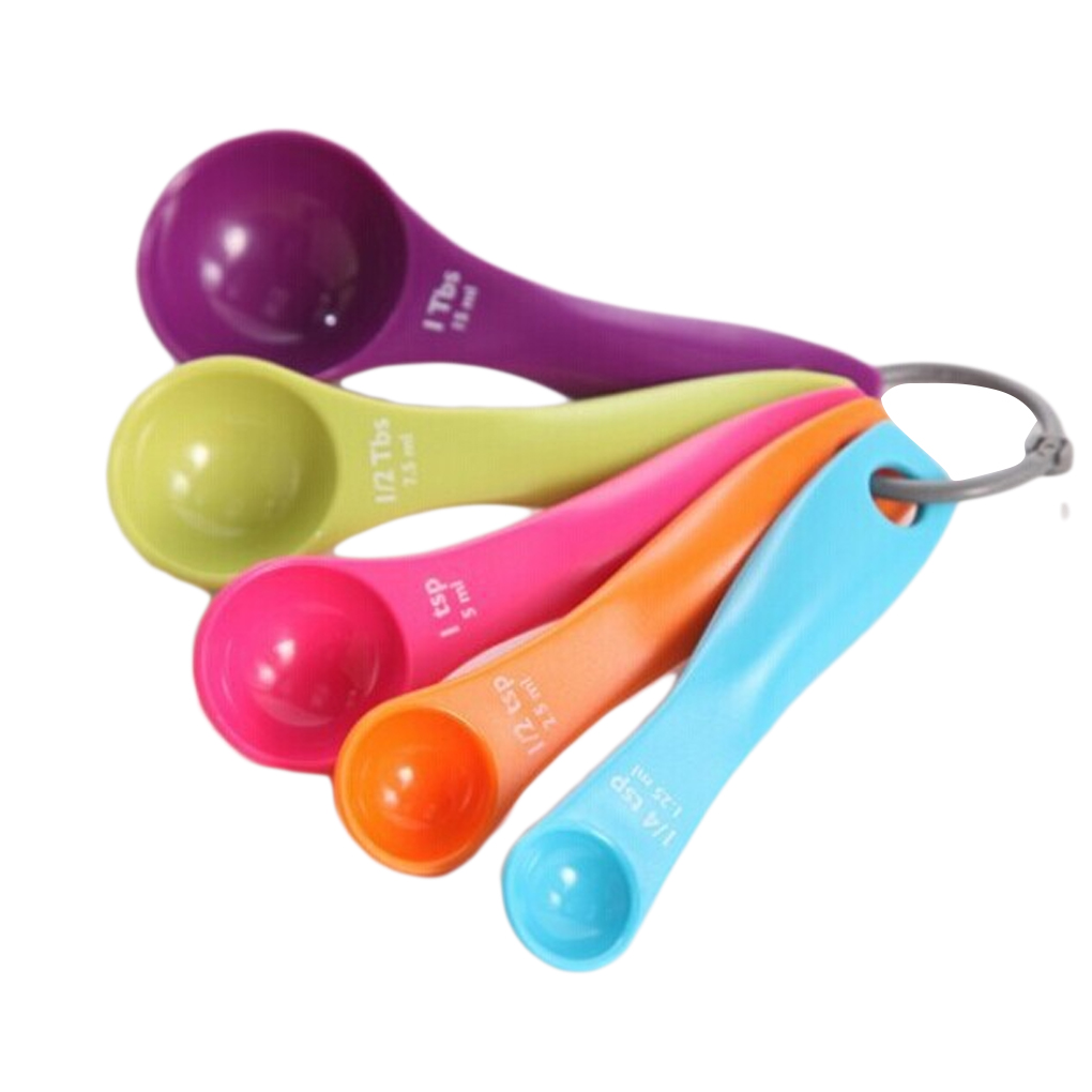 Ensemble de 5 cuillères à mesurer en plastique contenant des cuillères à café cuillères à soupe de couleur mixte outils de cuisson