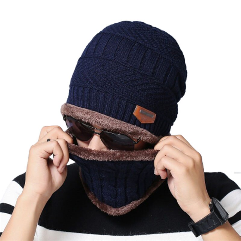 2 stk menn kvinner vinter varm heklet strikk posete lue ull hodeskalle hatt ski lokk skjerf sett