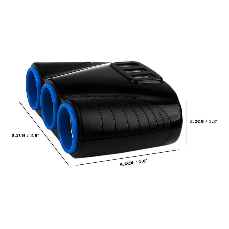 Onever 3 Port USB 3 voies | Allume-cigare de voiture 3 voies, Hub de prise de courant 3,1a bleu, Led 12V-24V pour Smartphone iPad