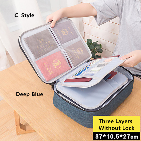 Waterproof Storage Document Bag Portable Household Certificate Finishing Pouch Travel Business Trip Organizer Case Accessories: Navy Blue  C