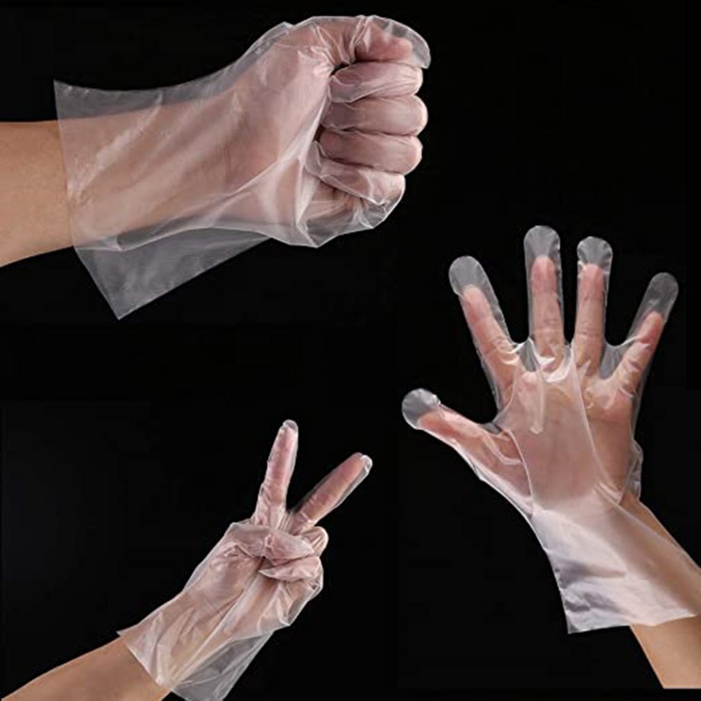 Gants jetables en plastique transparent gants de travail en polyéthylène gants de préparation alimentaire gants sans poudre et Latex 100 pièces