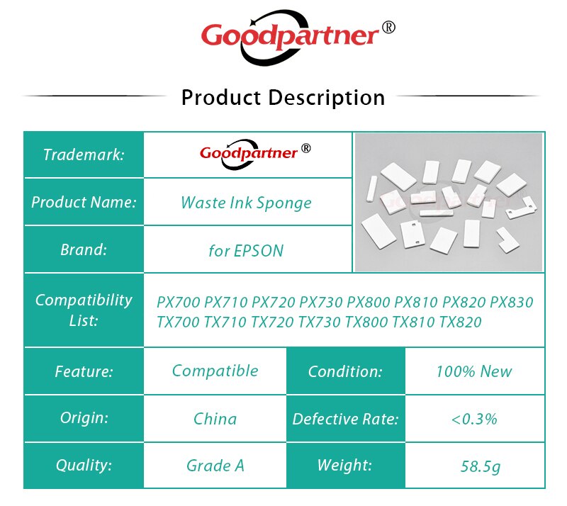 1X Waste Ink Sponge Pad for EPSON PX700 PX710 PX720 PX730 PX800 PX810 PX820 PX830 TX700 TX710 TX720 TX730 TX800 TX810 TX820 837