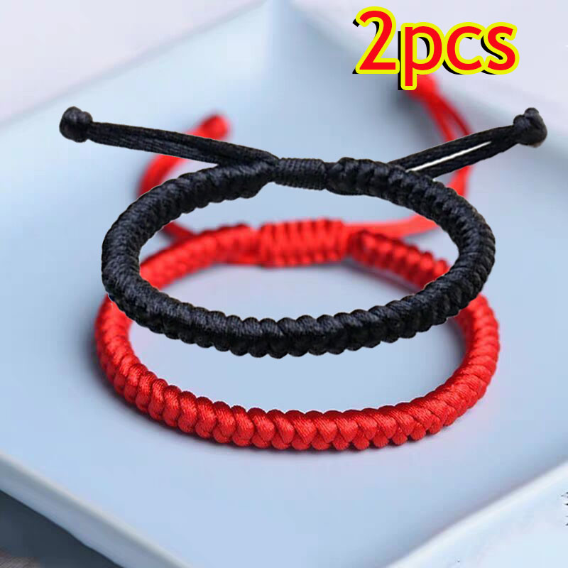 1-30 Uds. Pulseras hechas a mano de color rojo de la suerte para mujeres y hombres, pulseras con nudos de cuerda trenzada ajustable budista tibetano, pulseras de joyería,: Color amarillo claro