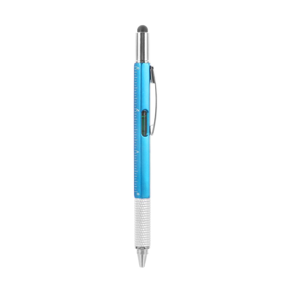 Multi-functional Capacitive Pen with Screwdriver Spirit Level Ballpoint Pen Mobile Phone Screen Touch Gadgets Construction Tools: blue