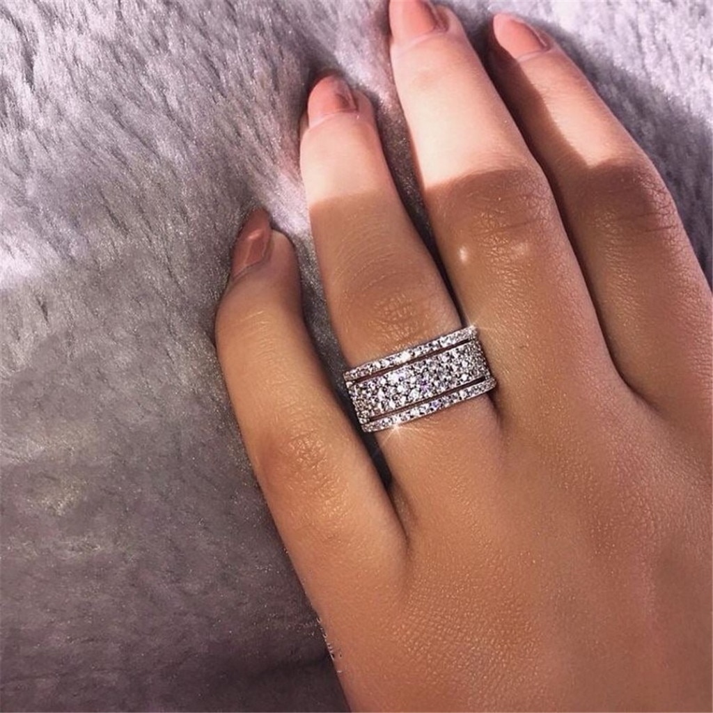 Chanfar 5 Reihen Kristall Edelstahl Ring Frauen Für Elegante Volle Finger Liebe Hochzeit Engagement Ringe Schmuck Männer Кольца