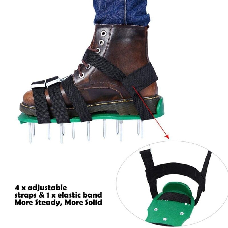 Lawn Aerator Shoes 2 Straps Heavy Duty Spike Aerating Sandals for Soil with Adjustable Straps,Universal Size