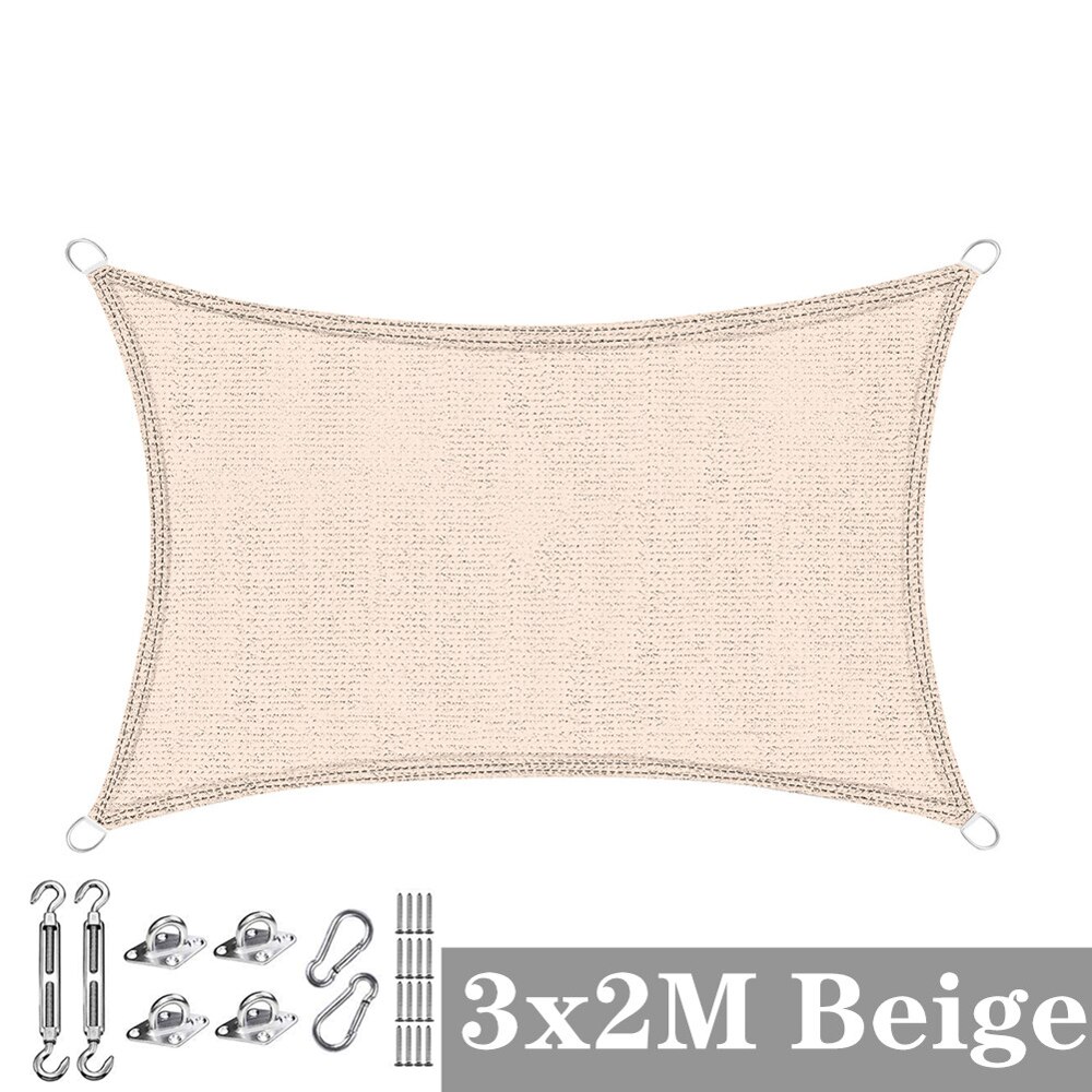 Sunshade Net Rectangle UV Block Sun Shade Sail Canopy Awning Outdoor Garden Greenhouse Patio Car Cover Cloths With Hardware Kit: Beige 3x2M