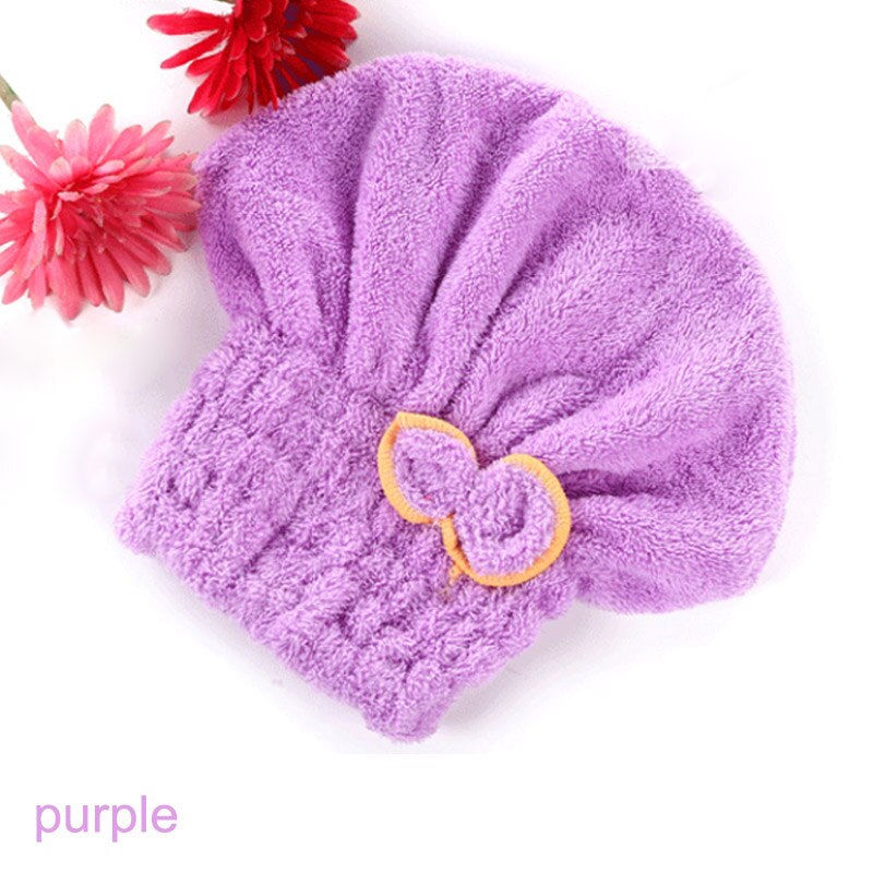 1Pcs Vrouwen Meisjes Droge Hatquickly Droog Haar Badmuts Super Absorberende Haar Tulband Coral Fluwelen Badkamer Benodigdheden Hoofd Wrap hoeden: Paars
