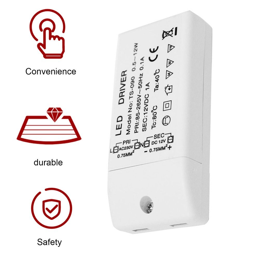 85-265V Naar 12V Led Driver Voeding TS-090 Duurzaam Transformator Voor MR16 MR11 Draagbare Power converter