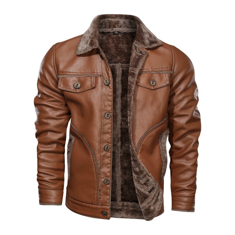 2020 novos Homens Jaqueta De Couro de Inverno Russo Top Quality Faux Fur Jaqueta De Couro Masculina de Couro Quente Jaquetas Casacos Masculinos 8XL: Brown / M