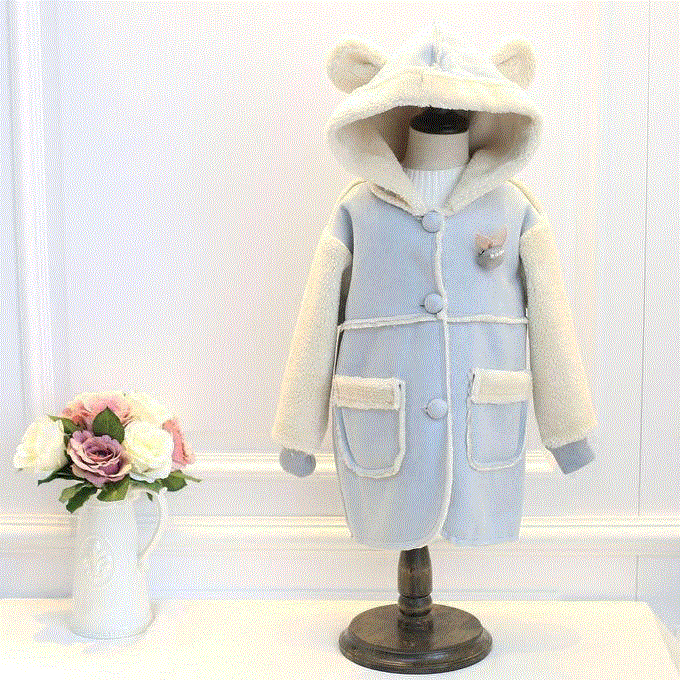 Winter Mädchen Nette Ohren Mit Kapuze Lammfell Einreiher Langen Abschnitt