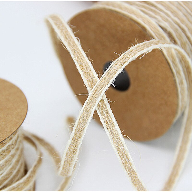 10M Vintage Jute Jute Hessische Lint Kant Rustieke Bruiloft Decoratie Kerst Diy Craft Verpakking Singels Kerstcadeau