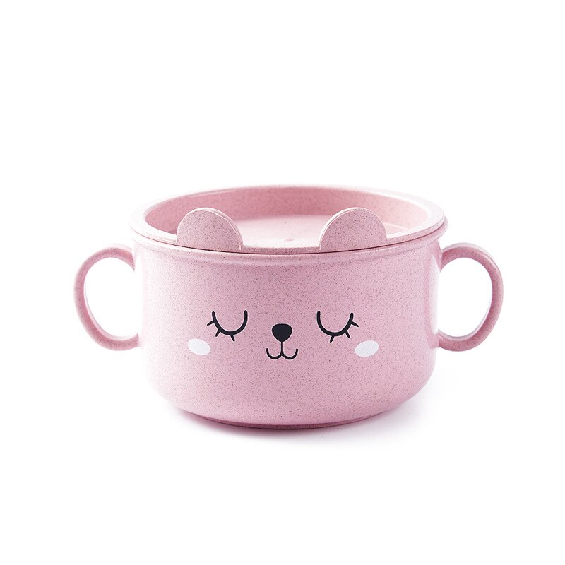 Platos de bambú con dibujos animados para bebé, Mantel Individual con contenedor de comida, tazón de alimentación infantil, vajilla de 3 colores para niños NBB0326: Pink