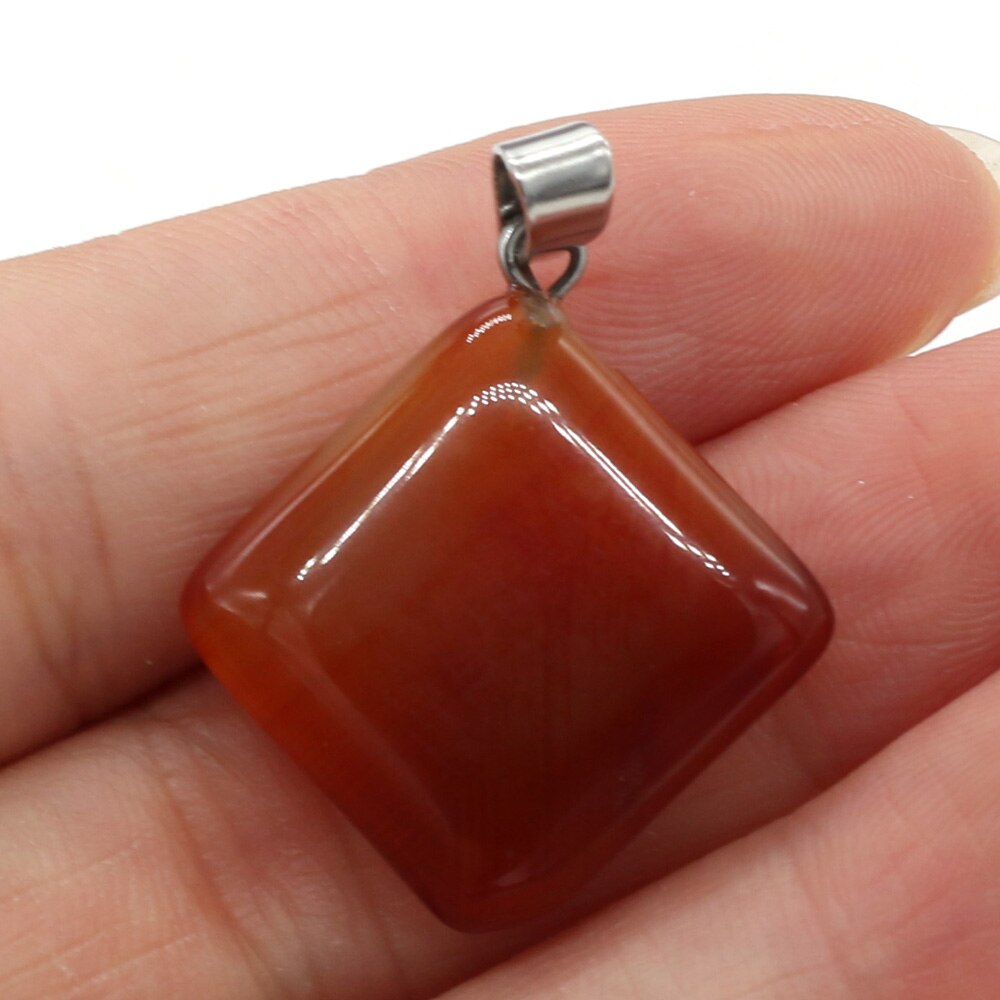 Natural Agates Necklace Pendant Square Pendant Charms for Making DIY Jewelry Necklace Pendant Size 25x25mm: Red Agate