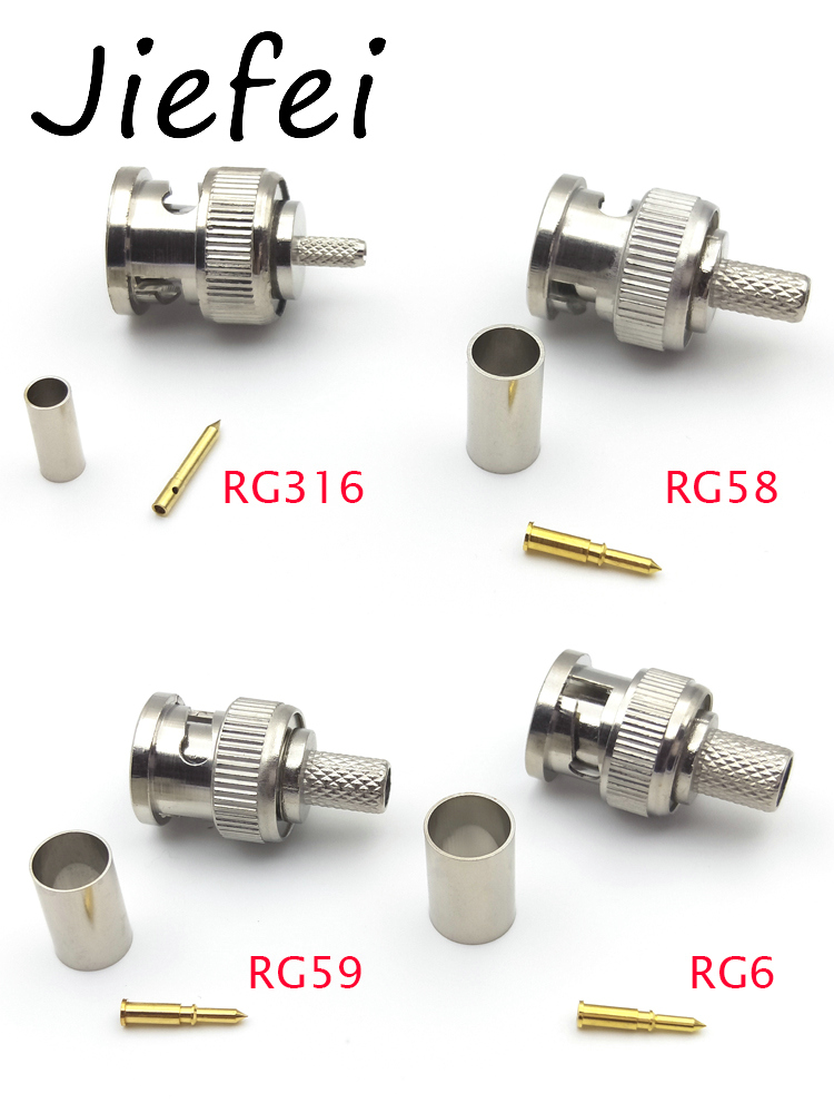 10 juegos de 3 piezas BNC macho RG316 RG58 RG59 RG6 Crimp Cable coaxial conector adaptador derecho