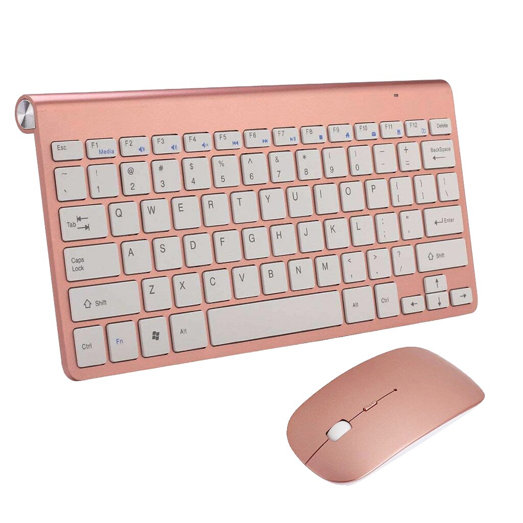 Slim Waterproof Wireless Keyboard &amp; Mouse Combo Set for PC Laptop: Rose Gold