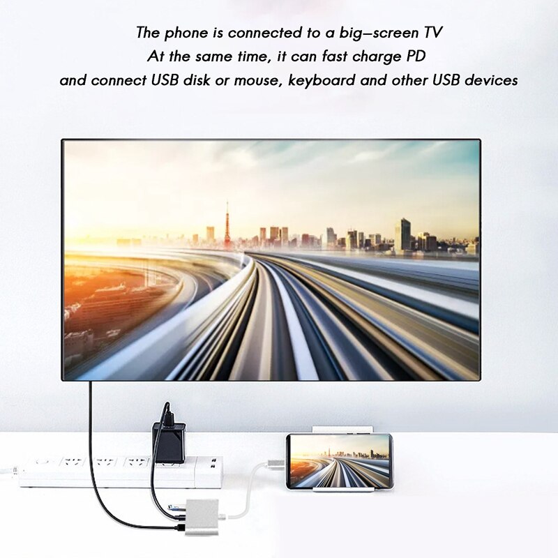 Usb C Hub 4 In 1 Type-C Docking Station Hdmi-Compatibel + USB3.0 + Pd + RJ45 usb C Splitter Voor Pc Laptop
