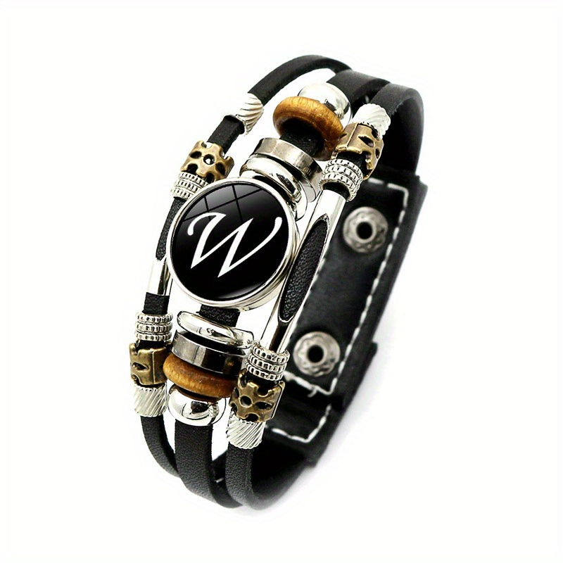 26 Engelse Letters Armbanden, Pu Lederen Armbanden, Retro Punk Stijl Handgemaakte Multi-Layer Kralen Hand Sieraden Paar
