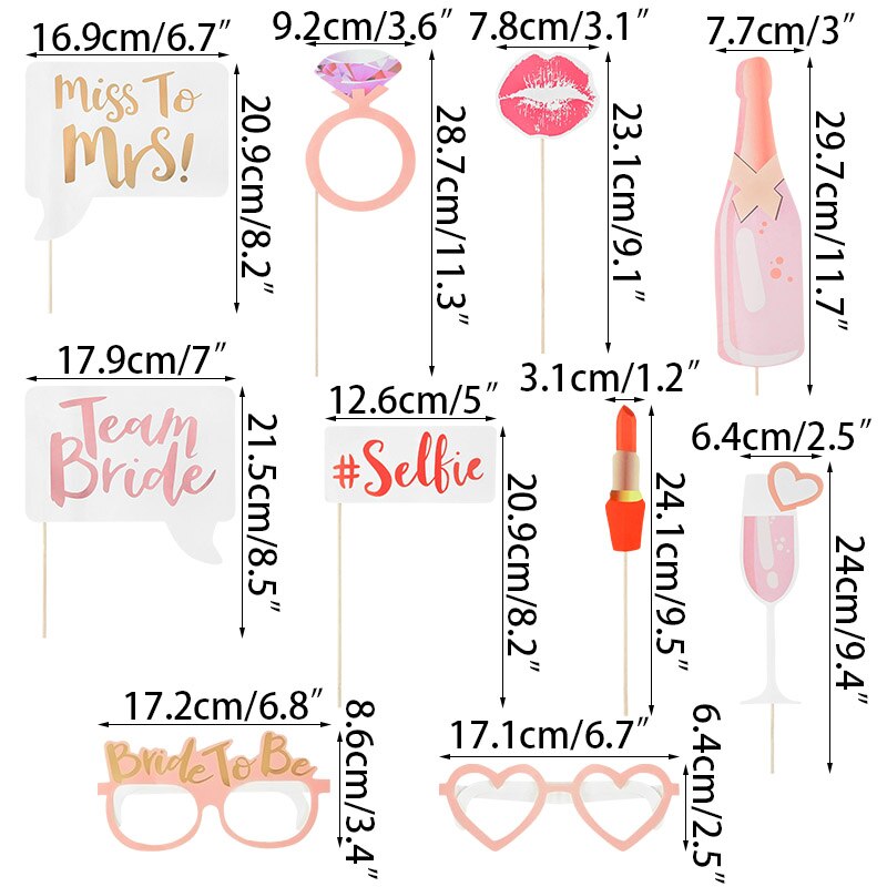 10pcs Wedding Photo Booth Props Just Married Photobooth Party Decorations Team Bride Bridal Shower Bachelorette Accessories: B01