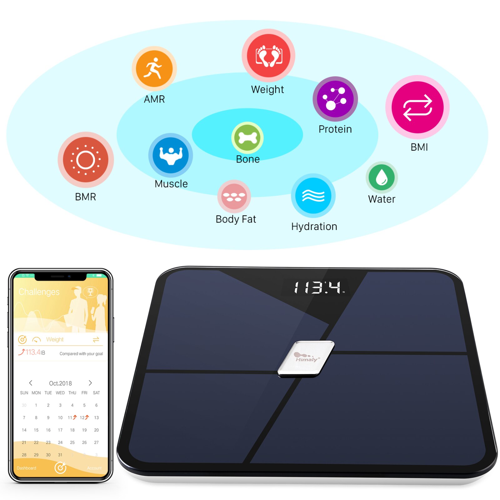 Himaly Body Fat Scale,Digital Bluetooth Bathroom Scales, High Precision Measuring for BMI, Smart Scale of Body Composition Analy