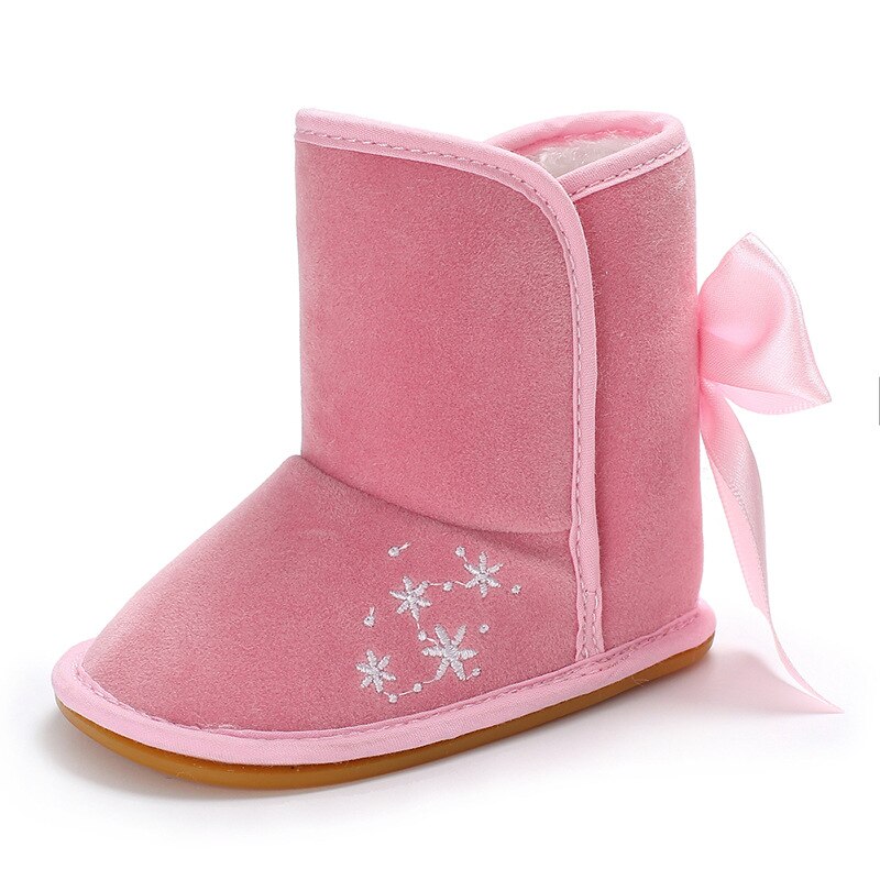 Luipaard Baby Snowboots Pu Leer Dikke Warme Pasgeboren Meisje Winter Schoenen Cartoon Pluche Bows Non Slip Baby Peuter Eerste wandelaars: Bows pink / 12