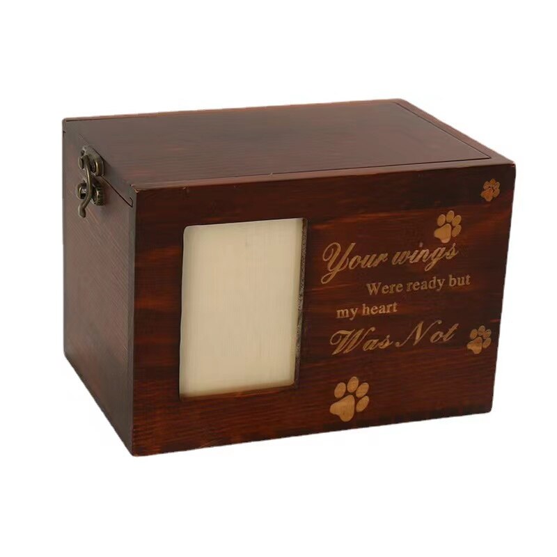 Pet Wooden Coffin Dog Memorial Urn Pet Urn Wooden Memorial Box Pet Cat Dog Funeral Supplies Photo Inlaid Memorial Box Caskets
