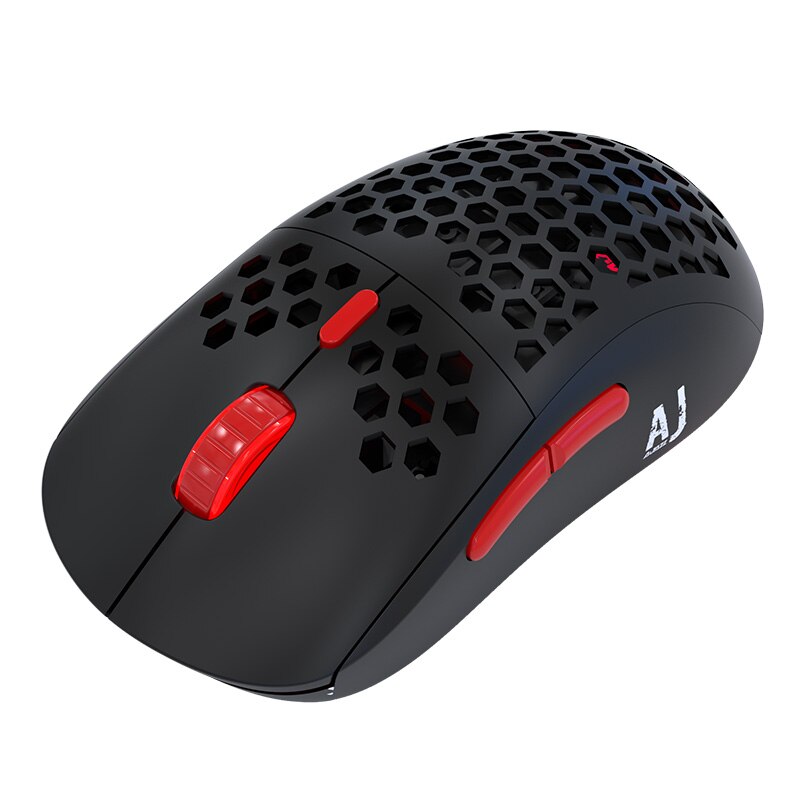 Ajazz  i380 pro 2.4g trådløs spillmus 10000 dpi pmw 3325 sensor Dobbel modus mus oppladbar honningkake bærbare mus til bærbar pc: Svart