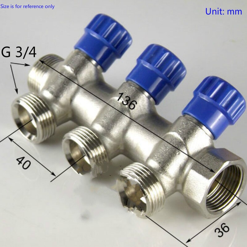 2, 3 fach messing verteiler absperrventil blau verteiler messing heizung schraubfitting kan splejses af flere kanaler