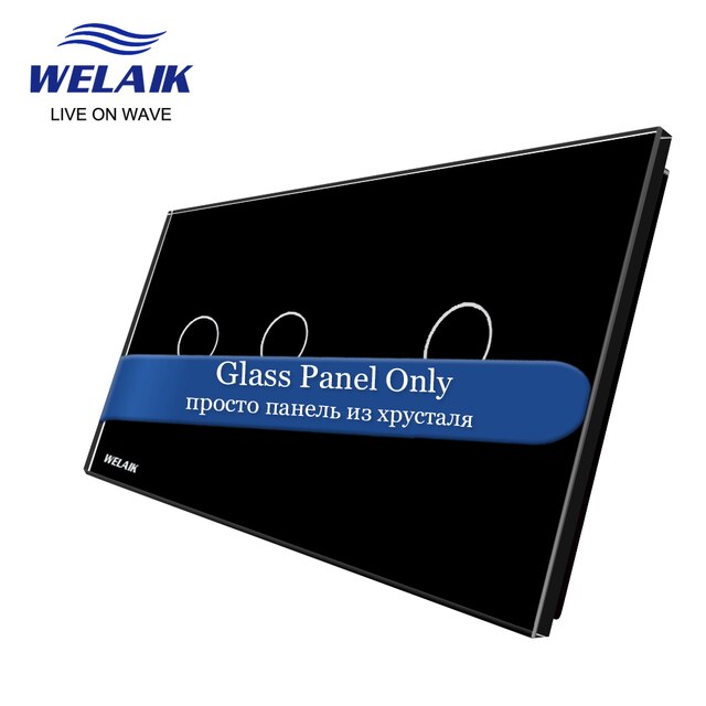 Welaik Eu 2Frame 151*80Mm 1Gang Led Licht Muur Touch Switch White Crystal Gehard Glas Panel alleen Diy Onderdelen A2911W1: 2-1 Black