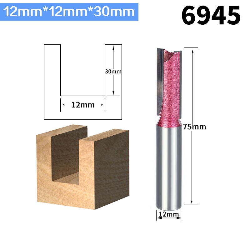 Huhao 1 stk fræser til træ 6mm 8mm 10mm 12mm industrielt lige bor træbearbejdningsværktøj wolfram endefræser: 12mm x 12mm x 30mm