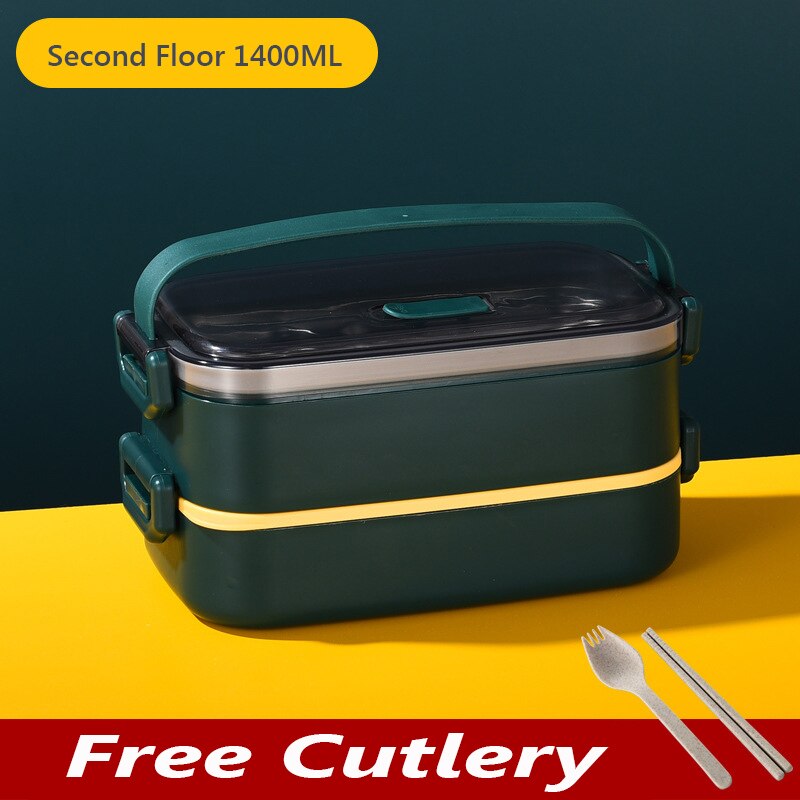 Portable Lunch Box Multilayer Stainless Steel Bento Box For Kids Office Worker Japanese Snacks Food Storage Containers Meal Prep: Double Layer Green