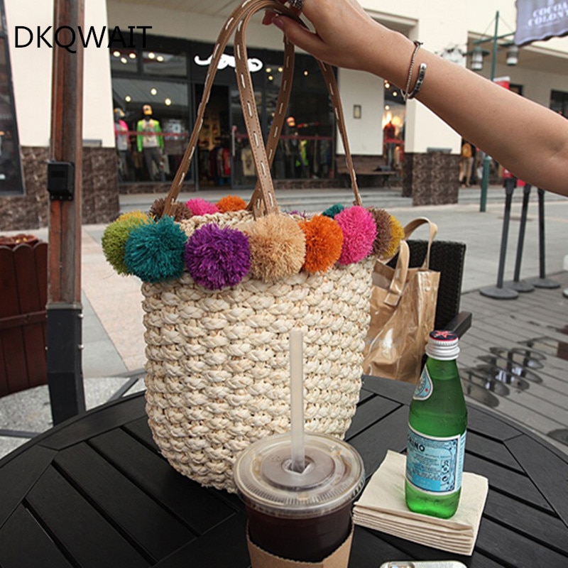 Summer Top Handbags Women Straw Bag Female Color hair bulb beach Bags Woman Casual Totes Ladies Vintage Bolsa Feminina