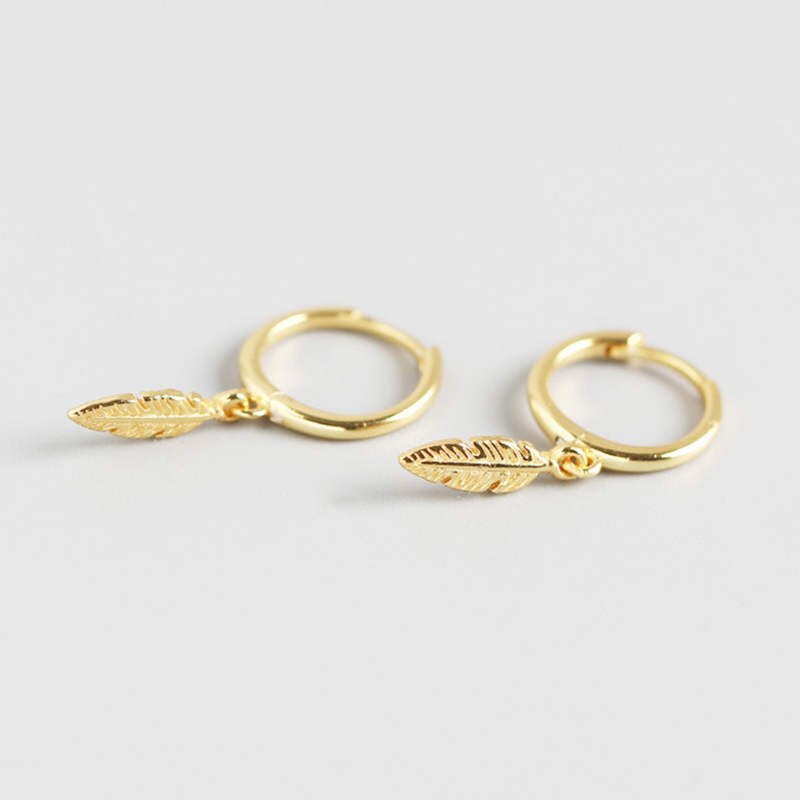 INZATT Real 925 Sterling Silve Minimalist Leaves Hoop Earrings For Women Party Plant Fine Jewelry Cute Accessories: gold