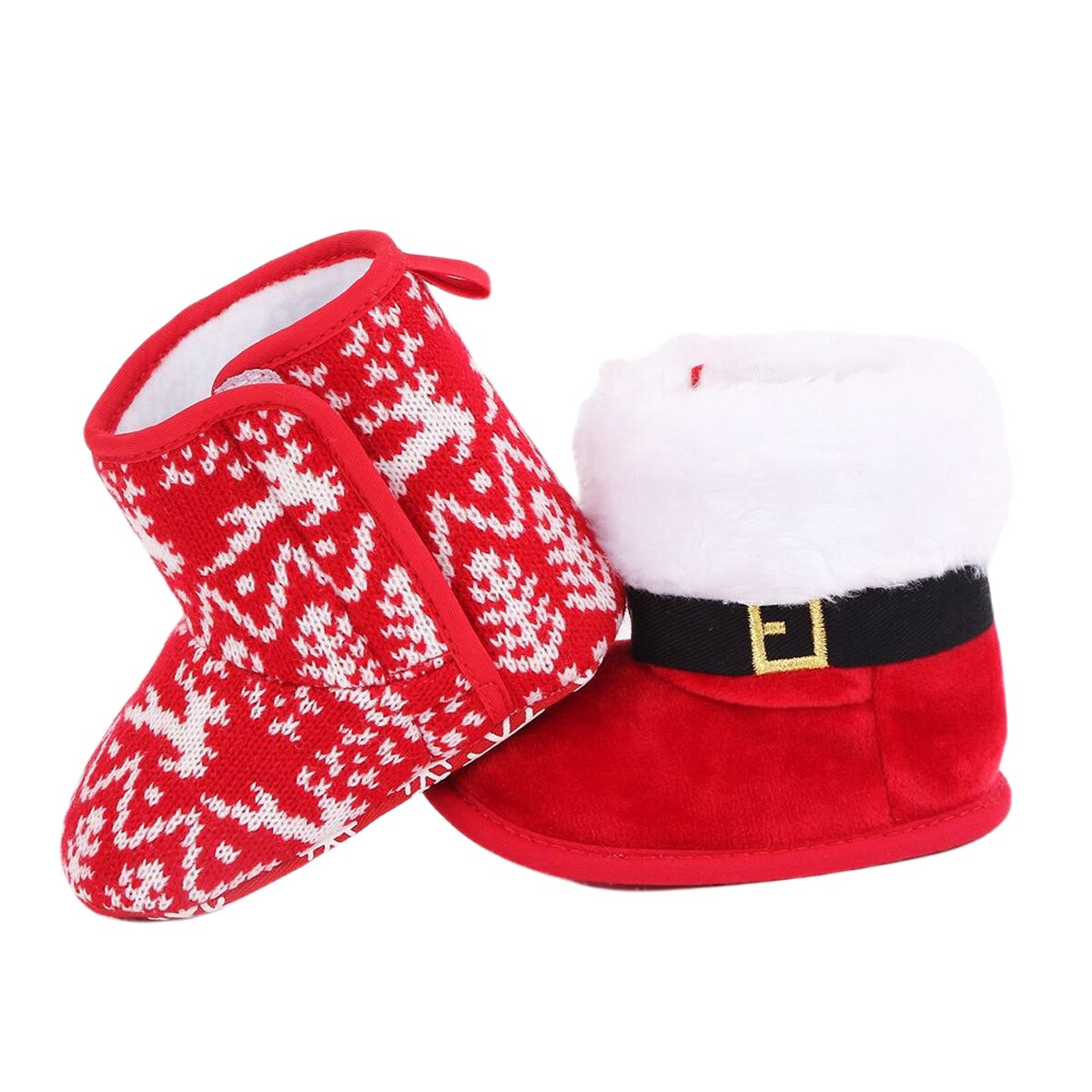 FOCUSNORM-Botas de Navidad para bebés, niñas y niños, 2 colores, gancho media pantorrilla, botas planas
