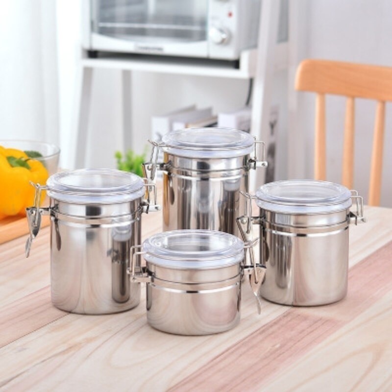 1PC Storage Bottles Stainless Steel Sealed Canister Coffee Flour Sugar Container Holder Can Home Storage Food Storage Containers